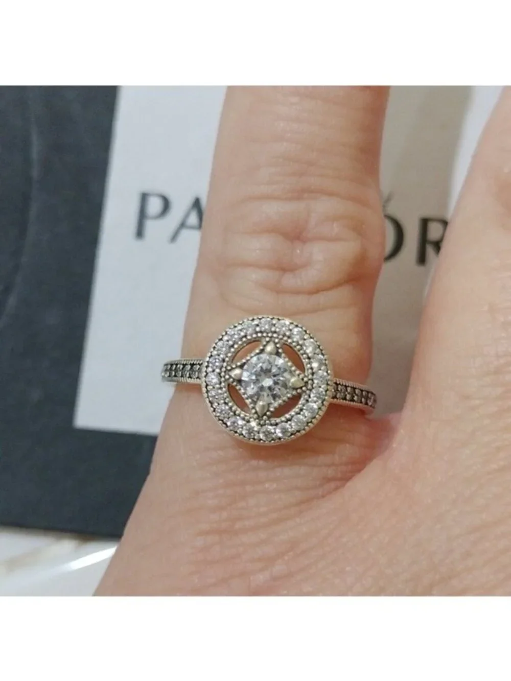 Pandora Sterling Silver Vintage Allure Ring w/Clear Zirconia - 191006CZ Size 52